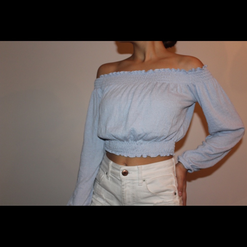 Cute Cropped Blue Long Sleeve Shirt